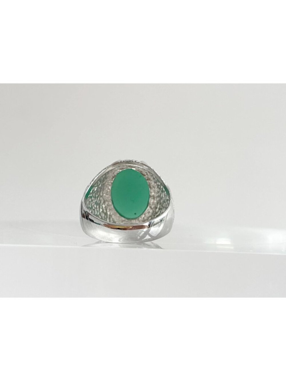 Yemeni Green Aqeeq Agate Solitaire Sterling Silver 925 Vintage Ring - sz 6 - Picture 7 of 16